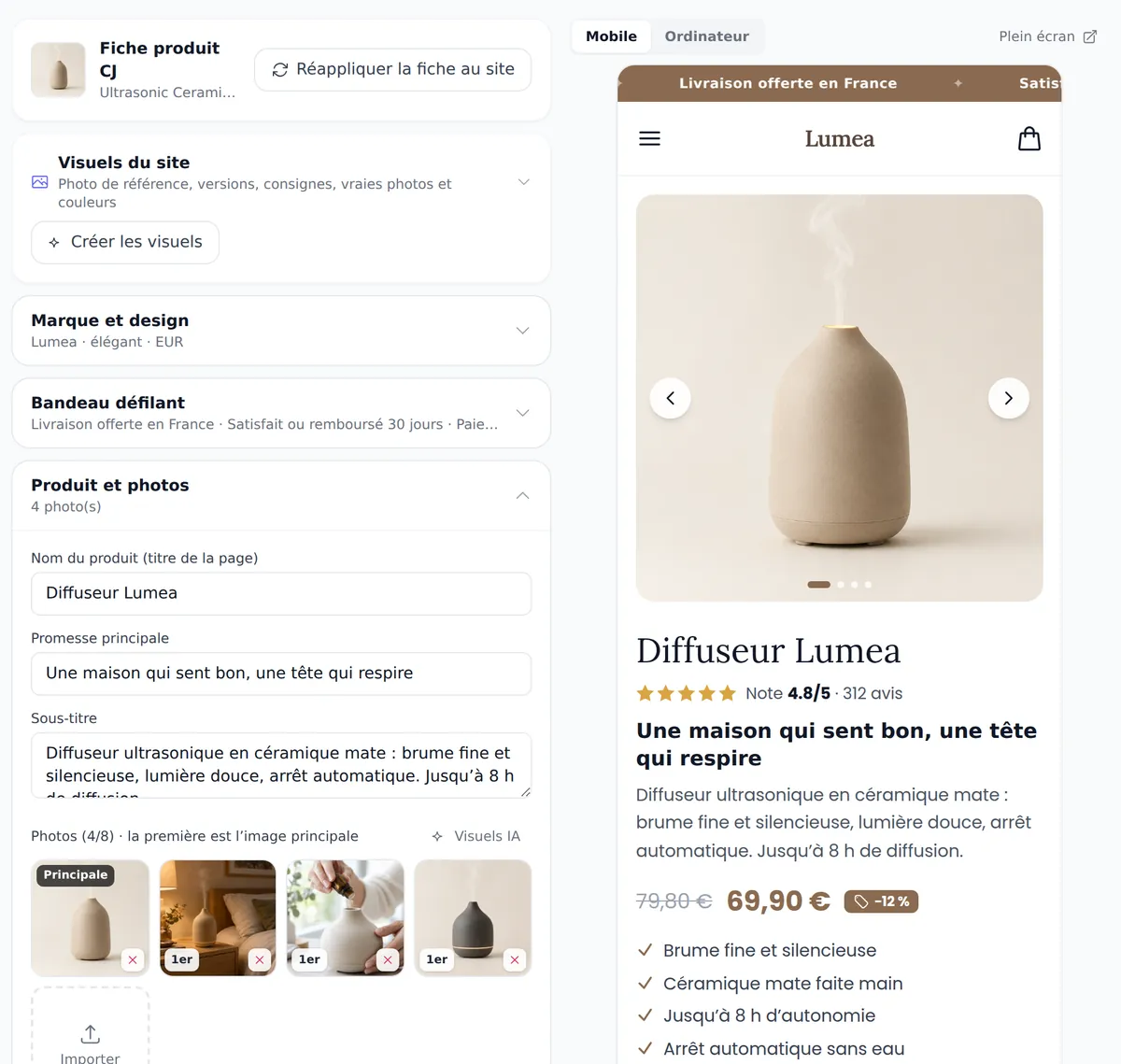 Éditeur du site PRO avec aperçu mobile en direct
